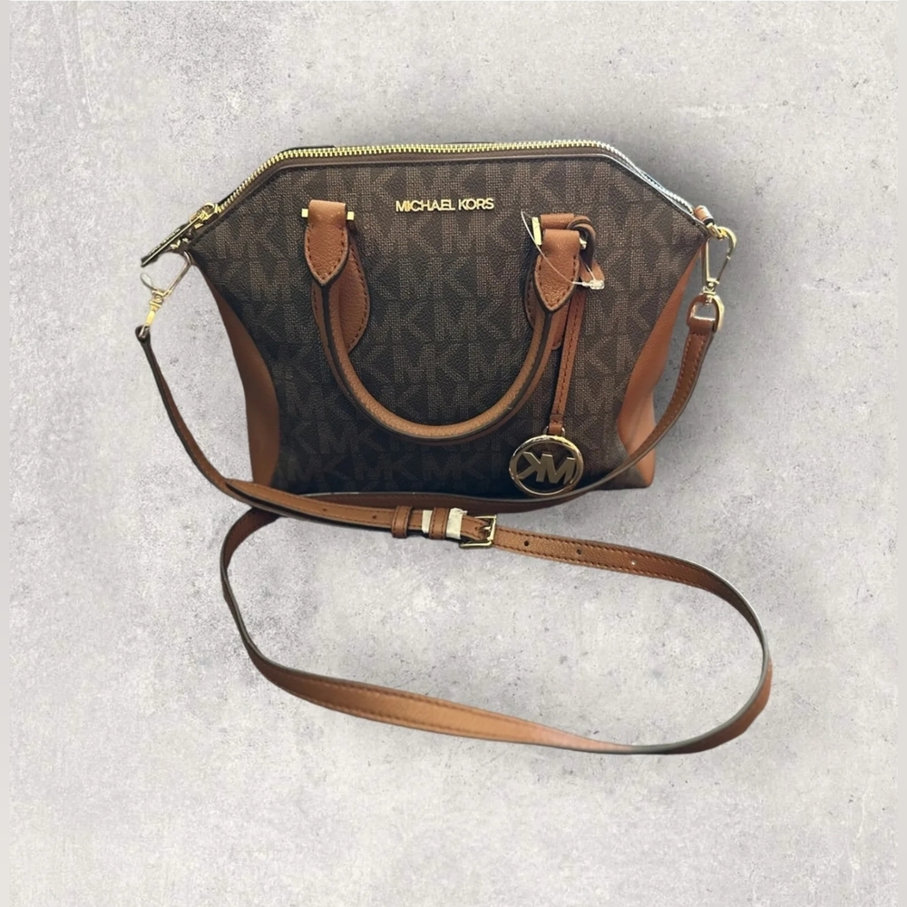 New Michael Kors Coraline 38S1C2CM6B Medium Logo Multi Messenger Bag - Brown